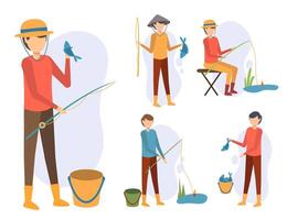 Set of fisher man in  cartoon character collection vector