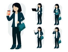 Set of business woman in cartoon character vector