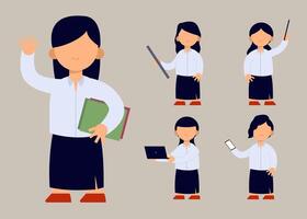 set of  teacher or collegian in cartoon character  with different actions vector