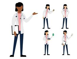 Set of medical personal in cartoon characters different actions vector