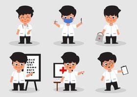 Set of docter in cartoon character flat vector