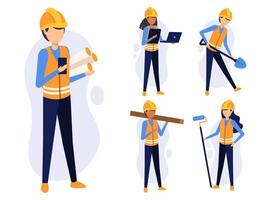 Set of people work in Construction Industry cartoon characters vector