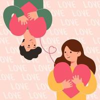 Big Isolated cartoon Vector of young girl and boy in love, couple sharing and caring love, light color backgrounded, illustration