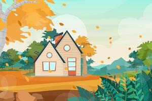 Best nature location with house on hill landscape vector illustration