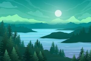 Escena de la naturaleza con río y colinas ilustración vectorial vector