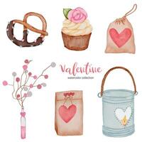 Valentines Day set elements, heart, bag, cupcake and etc. Template for Sticker kit, Greeting, Congratulations, Invitations, Planners. Vector illustration