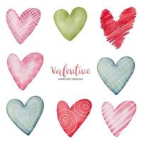 Collection multicolor Hearts illustration. Hand drawn Brush floral painting. Valentine's day romantic style. vector