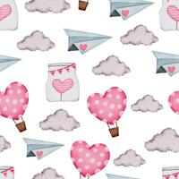 Valentine seamless pattern with cloud, air balloon. Perfect for wallpaper, web page background, textile, greeting cards and wedding invitations vector