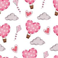 San Valentín de patrones sin fisuras con globos de aire, nubes y corazones. perfecto para papel tapiz, fondo de páginas web, textiles, tarjetas de felicitación e invitaciones de boda vector