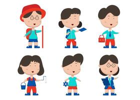 Set of people with different action in cartoon character flat vector