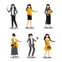 Set of woman in cartoon characters with different gesture flat vector