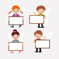 Set of people holding blank board in cartoon character flat vector