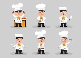 set of chef man in cute cartoon character flat vector