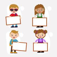 Set of people holding blank board in cartoon character flat vector