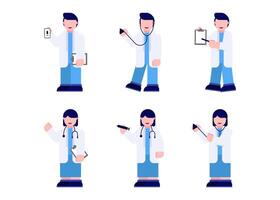 set of  Medical personnel in cartoon character  with different gesture  vector illustration