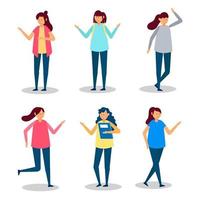 Set of woman with activity in cartoon character flat vector