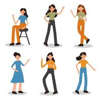 Set of woman with activity in cartoon character flat vector