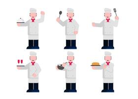 set of chef man cartoon character in different gesture vector illustration