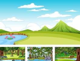 Set of different nature horizontal scene with various wild animals vector