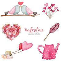 Día de San Valentín establece elementos regalos, pájaros, corazón y más. plantilla para kit de pegatinas, saludo, felicitaciones, invitaciones, planificadores. ilustración vectorial vector