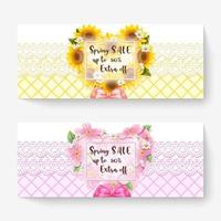 Set of spring sale banner template with colorful sunflower, and ribbon. Can be use voucher, wallpaper,flyers, invitation, posters, brochure, coupon discount.