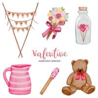 Valentines Day set elements, teddy, jar, bottle and more. Template for Sticker kit, Greeting, Congratulations, Invitations, Planners. Vector illustration