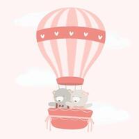 Bear couple in a balloon with heart pattern light color background. Seamless colorful illustration for Valentine's day. vector