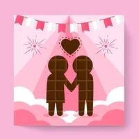 Couple in love embraces standing with their backs to the viewers. Vector isolated illustration with texture. Cartoon characters for the feast of Saint Valentine