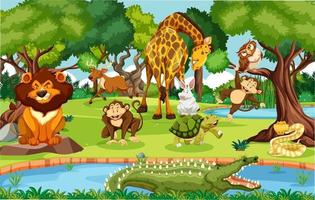 Different animals in the forest scene vector