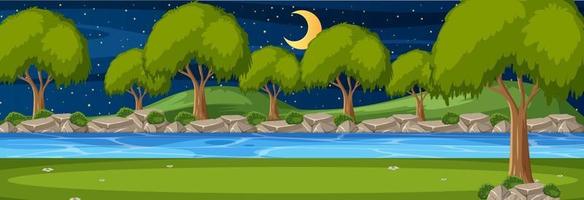 Forest along the river horizontal scene at night with many trees vector