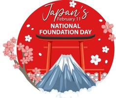 banner del día de la fundación nacional de japón con el monte fuji y la puerta torii vector