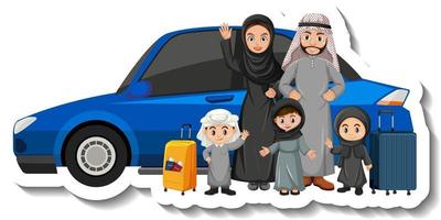 Muslim family standing in front of a car vector