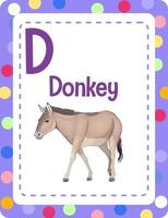 Alphabet flashcard with letter D for Donkey vector