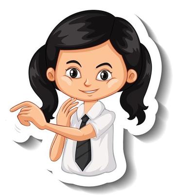 A sticker template with portrait of a student girl in school uniform