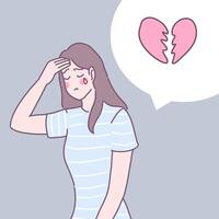 A woman standing heartbroken and having a headache vector