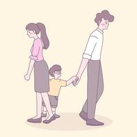 una pareja que tiene problemas familiares y tiene un hijo que no quiere que su padre se vaya. vector