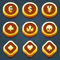 Colorful game icons set of gold coin with different symbol with animation isolated vector ilustration