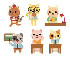 Big set of isolated animals. Vector collection of activity, school, studying, teaching , funny animals. Cute animals cat in cartoon style.