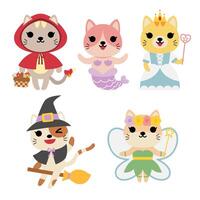 Big set of isolated animals. Vector collection of activity, magic, berbie, Mermaid, teeth fairy, funny animals. Cute animals cat in cartoon style.