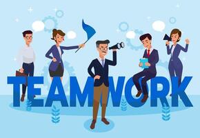 Teamwork - flat design style colorful illustration on transparent background with creative employee. A composition with workers or businessmen. vector