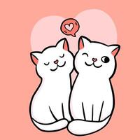 celebración de san valentín. Doodle pareja de dos gatos en un fondo en forma de corazón. vector romántico. cartel de celebración. ser mio.