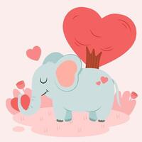 Ilustración de vector de elefante lindo, imagen vectorial de elefante y corazón en el fondo con amor