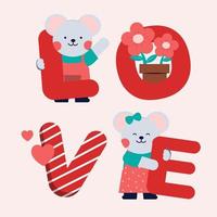 Pareja gato se enamora de diseño de ilustración vectorial y corazón para el día de San Valentín. estilo de dibujos animados lindo doodle. vector