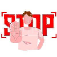 vector illustration of man showing sign of rejection and stop