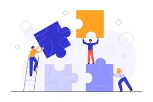 People connecting puzzle elements. Business concept. Team metaphor. Business teamwork with pieces vector