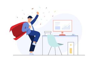 Successful businessman celebrating a victory. Flat 2D character. Concept for web design. Big isolated illustration vector with white background.