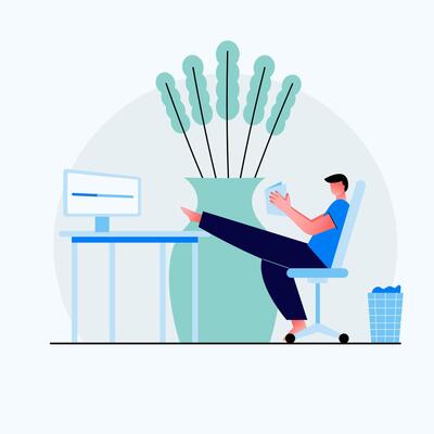 Work at home concept design. Freelance man working on laptop at her house, dressed in home clothes. Sending mail and communication with someone. Online study education.