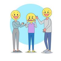 Parents forcefully completing their wish by son. Parents are happy but son beocme broken and depressed. Big isolated illustration vector with white background.