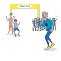 Energetic elderly man running marathon. illustration vector with white background