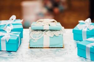 wedding cake with turquoise cakes photo